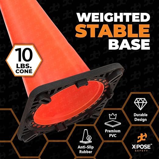 Xpose Safety 28 Inch Orange Traffic Cones Heavy Duty 10lb 6" & 4" Collar - Image 5