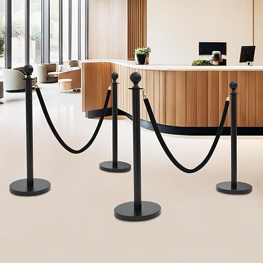 4 PCS Stanchion Posts with 2 Velvet Ropes, Stainless Steel Ball Top Poles - Image 3