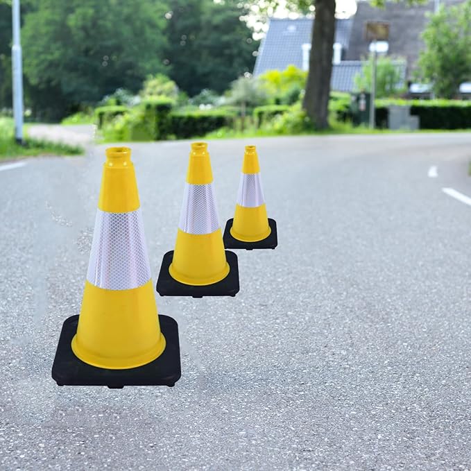 4 Pack 18 Inch Yellow PVC Safety Cones Black Base Stable, Driving School - Image 7