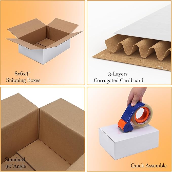 PETAFLOP 8x8x3 Shipping Boxes Set of 25, Small White Cardboard Mailer Box - Image 3