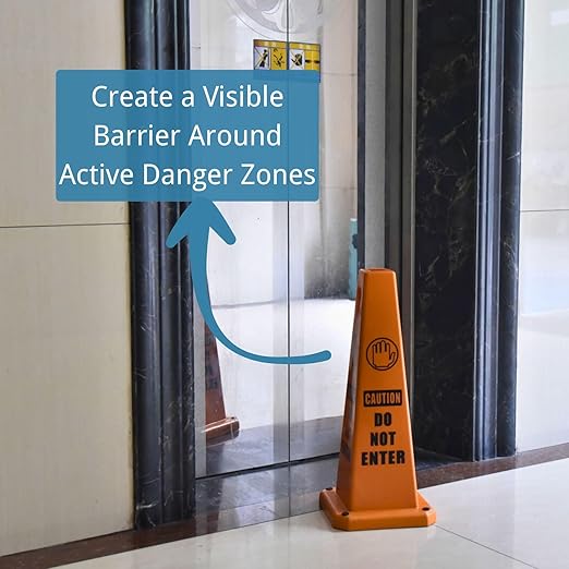 BESEA 8 Pack Red Safety Cones Caution DO NOT Enter Sign 4-Sided Heavy Duty - Image 7