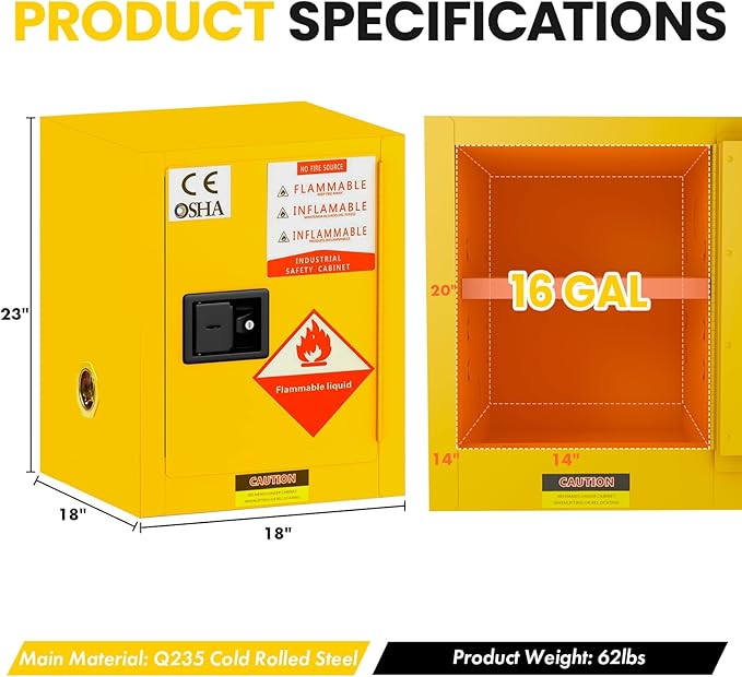 Flammable Storage Cabinet 34"x34"x65", 90 Gallon Chemical Safety Cabinet - Image 2