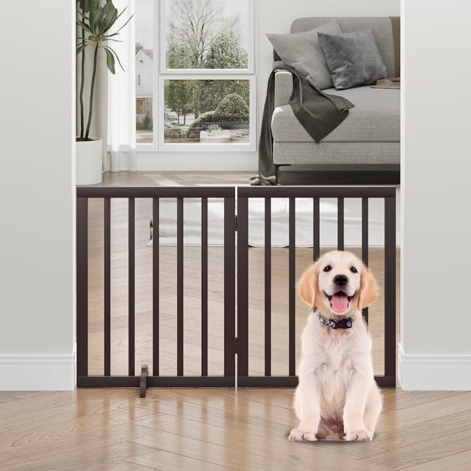 Brown Freestanding Foldable Pet Gate by Algherohein
