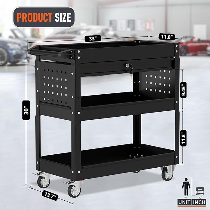 3 Tier Rolling Tool Cart, Heavy Duty Service Cart on Wheels - Image 2