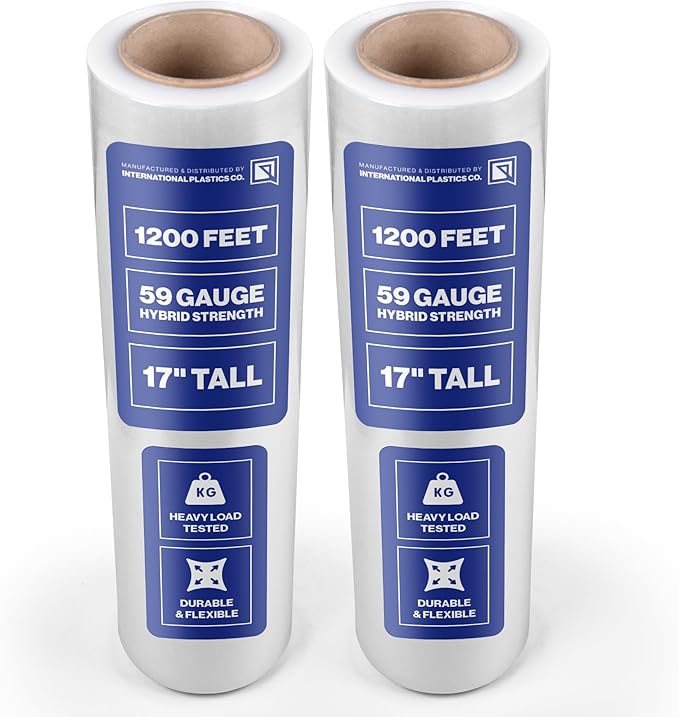 International Plastics Co. 17" Plastic Stretch Film Wrap 2 Pack 1200ft 500% by InternationalPlasticsCo