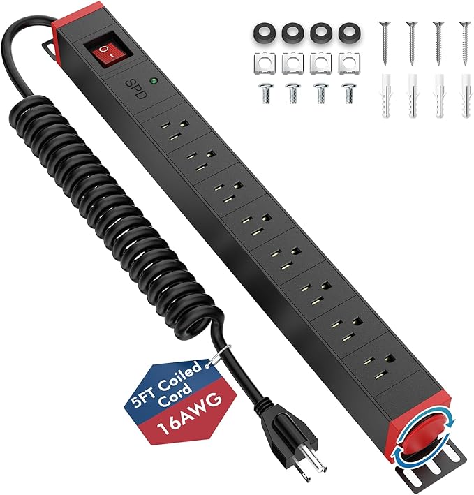 8 Outlet Rack Mount PDU Power Strip, 1200J Surge Protection & 15A Overload by BTU