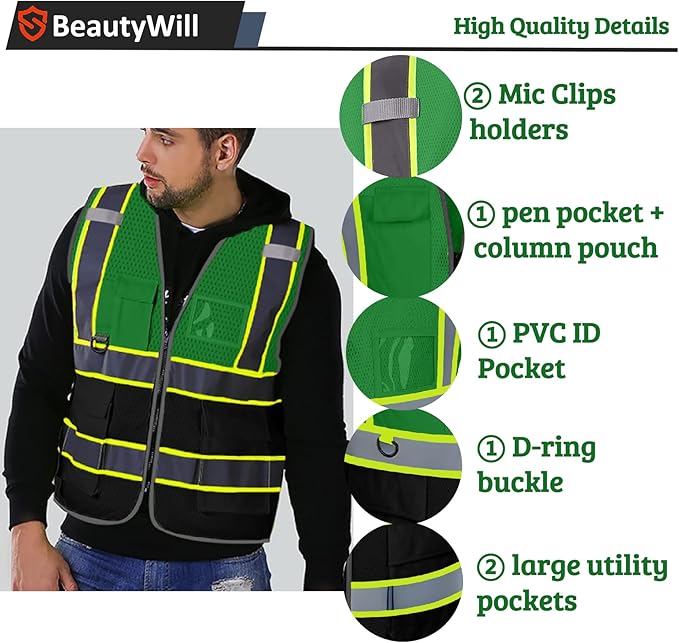 BeautyWill 10 Pack Custom Mesh Safety Vest Customized Logo Class2 High - Image 4