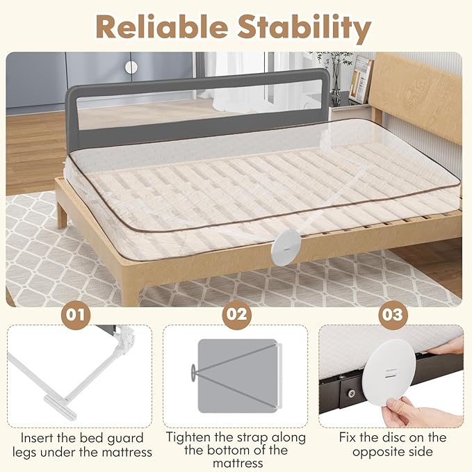BABY JOY Bed Rails for Toddlers, Swing Down Bed Guard w/Safety Strap, Folding - Image 4