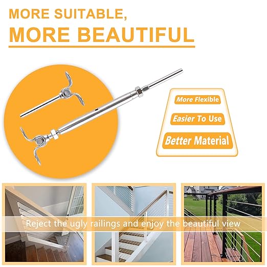 WAYSKA 36 Pairs Stainless Steel Cable Railing Kit Fit 1/8" Wire Rope, Angle - Image 7