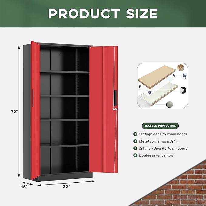 Greenvelly Metal Storage Cabinet, Lockable Steel Cabinet - Image 3