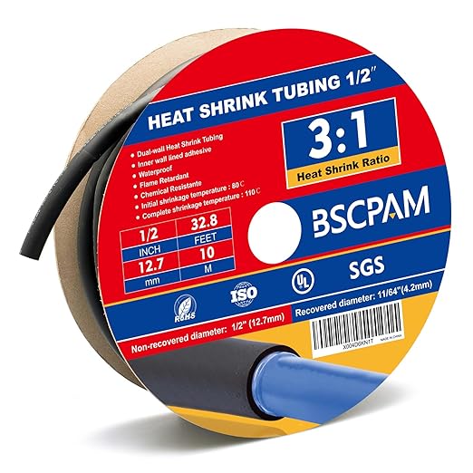 1/2" Heat Shrink Tubing, 32.8 Feet Roll Industry Marine Grade 3:1 Shrink Ratio by BSCPAM