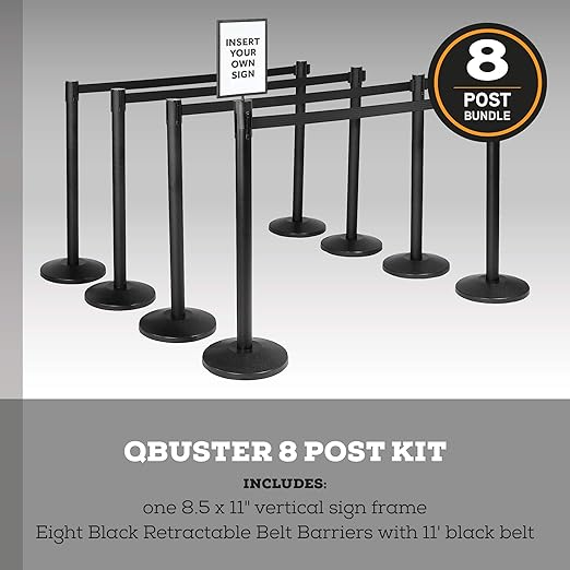 Qbuster Black Stanchions with Retractable Belts, Crowd Control Safety Barrier - Image 2