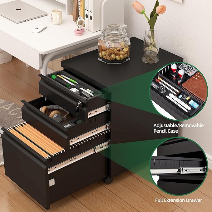 3 Drawer Black File Cabinet - Image 7