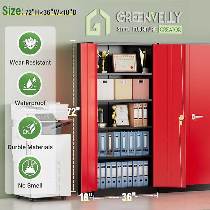 Greenvelly Metal Storage Cabinet, Tall Metal Office Storage cabinets - Image 3