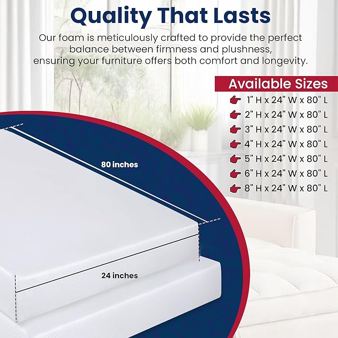 RaceCityFoam Upholstery Foam 2"T x 24"W x 80"L 36ILD Upholstery Foam Cushion - Image 2