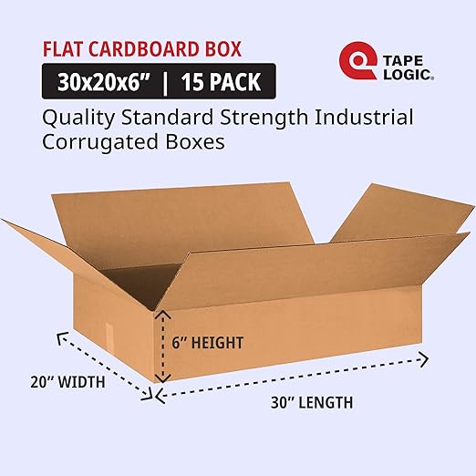 TAPE LOGIC 30x20x6 Flat Corrugated Boxes, 30L x 20W x 6H, Storage Box - Image 2