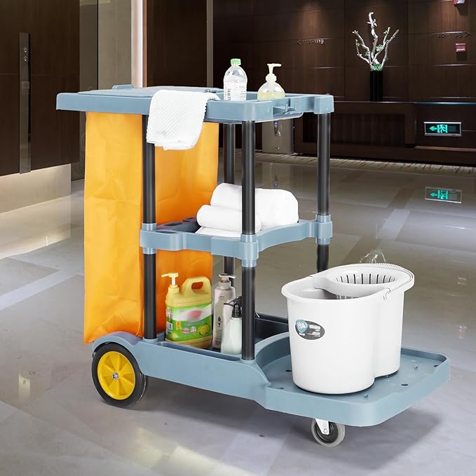 TUFFIOM Commercial Traditional Cleaning Janitorial 3-Shelf Cart, 500 Lbs - Image 5