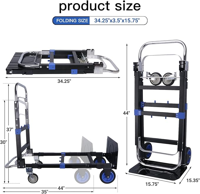 3 in1 Heavy Duty Convertible Hand Truck Dolly Cart, Folding Trolley Cart - Image 2