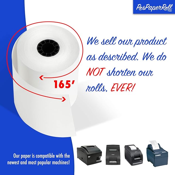 3" x 165' CASH REGISTER ROLLS, 1 PLY BOND PRINTER POS PAPER ROLL 50 ROLLS/CASE - Image 4