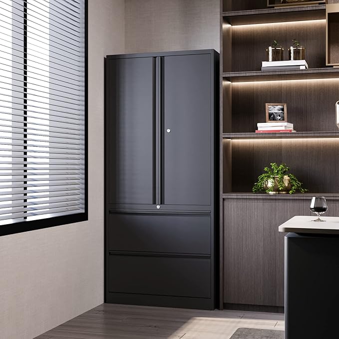 Metal Cabinets with Lockable Drawers and Doors Lateral File Cabinets Steel - Image 9
