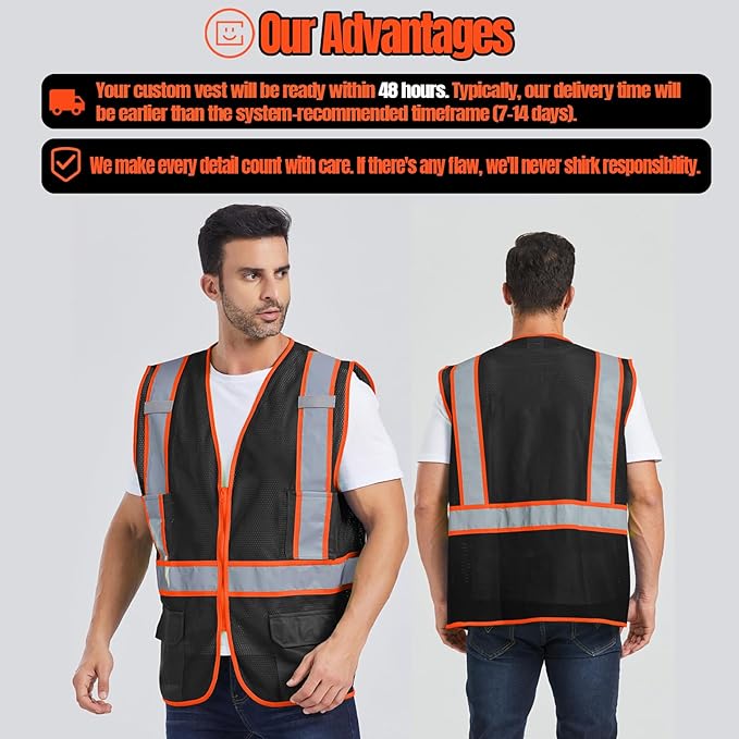 BeautyWill Custom Safety Vest Customized Logo Class 2 High Visibility - Image 6