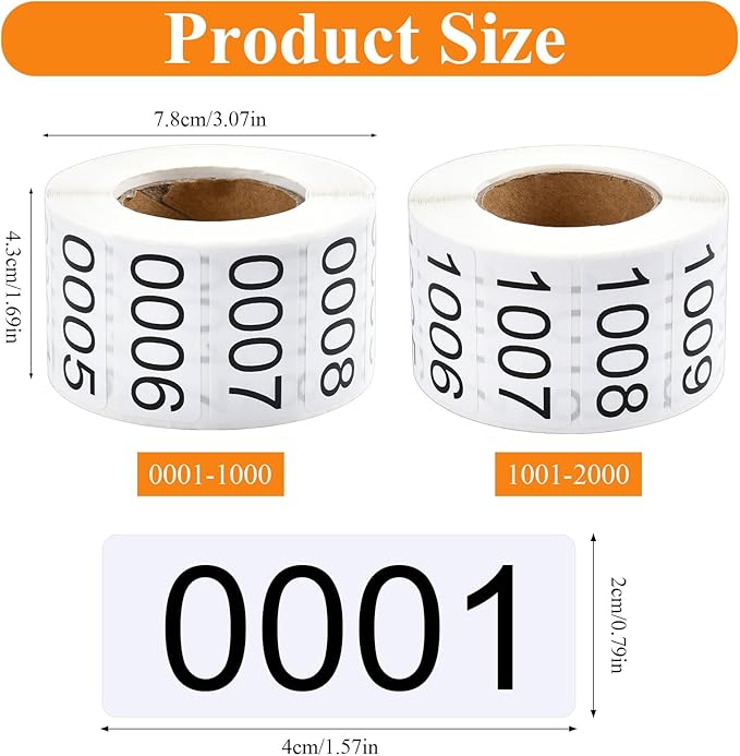 0001-2000 Pieces Inventory Number Sticker, 2 Roll Consecutively Numbered Labels - Image 2