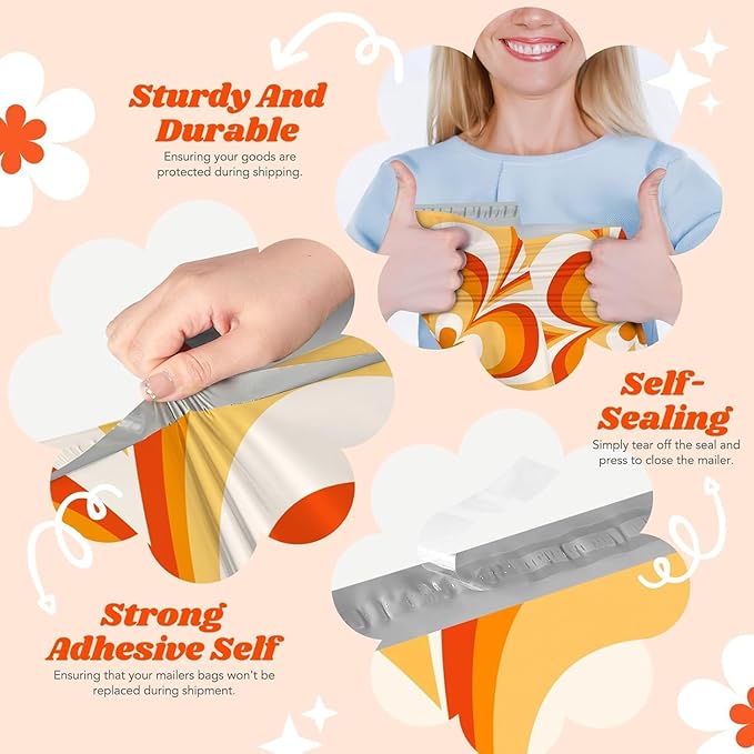 Metronic Poly Mailers 10x13" 1200pc Orange Flower, Small Shipping Bags - Image 3