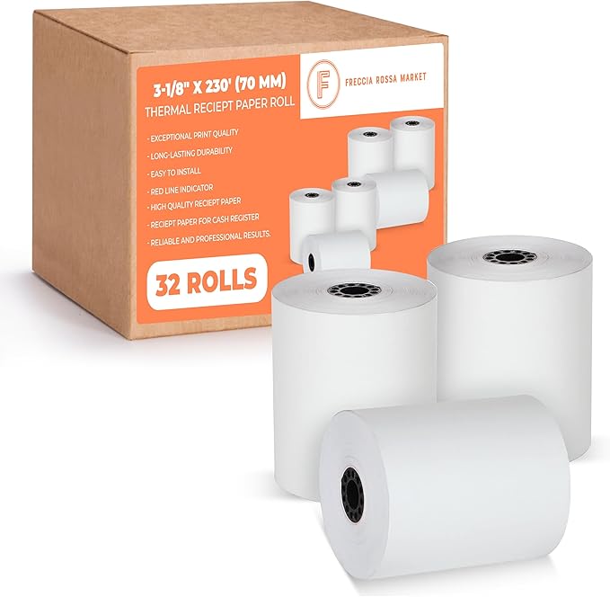 Thermal Printer Receipt Paper Rolls 3 1/8 x 230 by Freccia+Rossa+Market