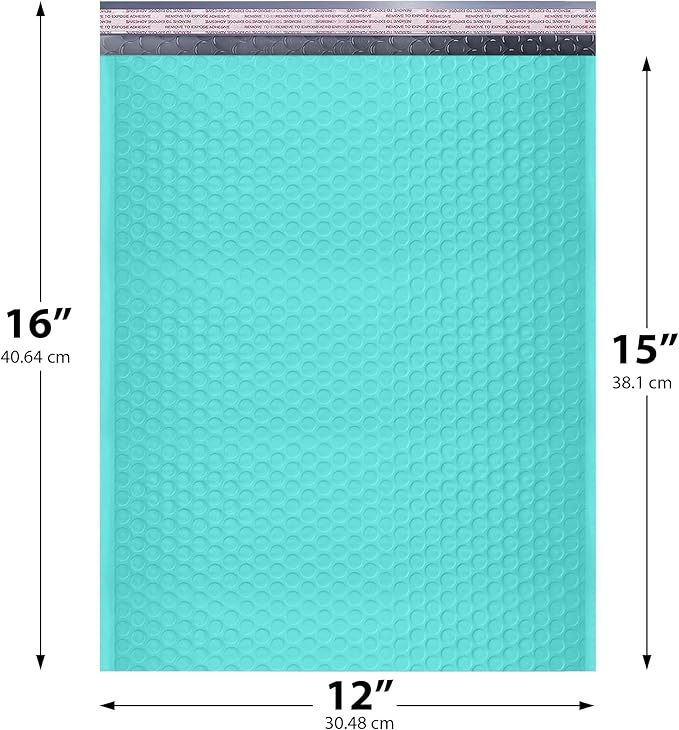 Teal Large Poly Bubble Mailers 12x15 inch | Self Seal Padded Envelopes - Image 2