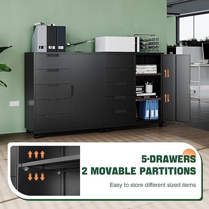Letaya 5 Drawer Storage Cabinet, Mobile Printer Stand - Image 5