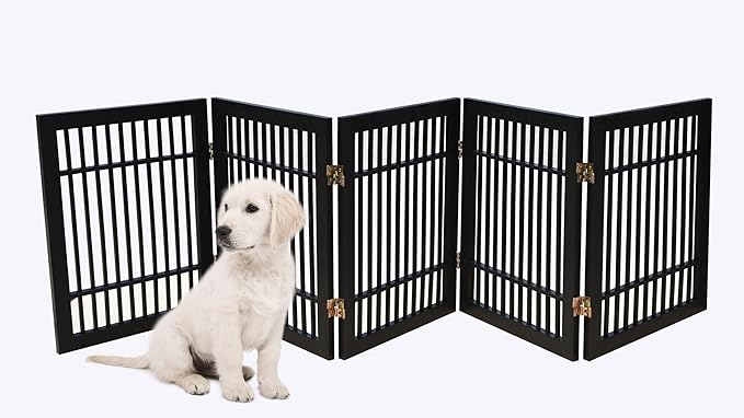 Pet Dog Gate Strong and Durable Freestanding Folding Acacia Hardwood Portable - Image 2