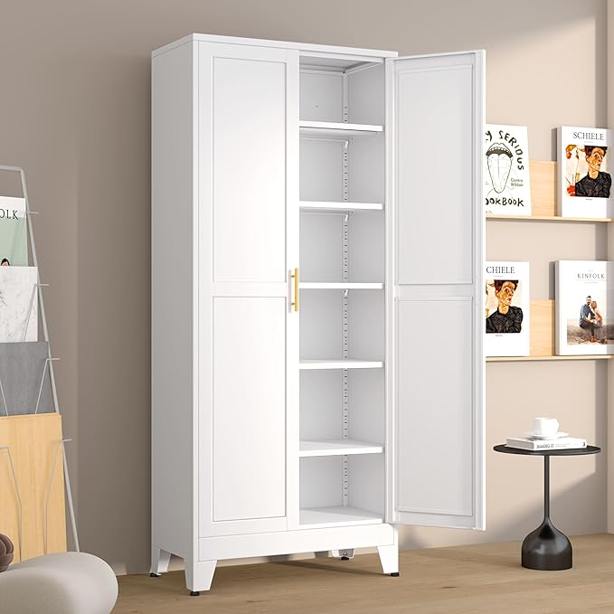 Metal Pantry Cabinet with 2 Doors and 5 Adjustable Shelves, Versatile Storage by winiowa