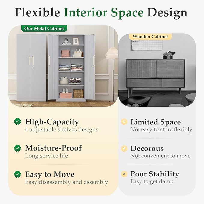 Crownland 63" Metal Storage Cabinet, Lockable Garage Storage Cabinets, High - Image 6