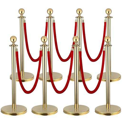 8pcs Gold Stanchions Post with 6pcs 5 ft Red Velvet Rope, Crowd Control by Berverra