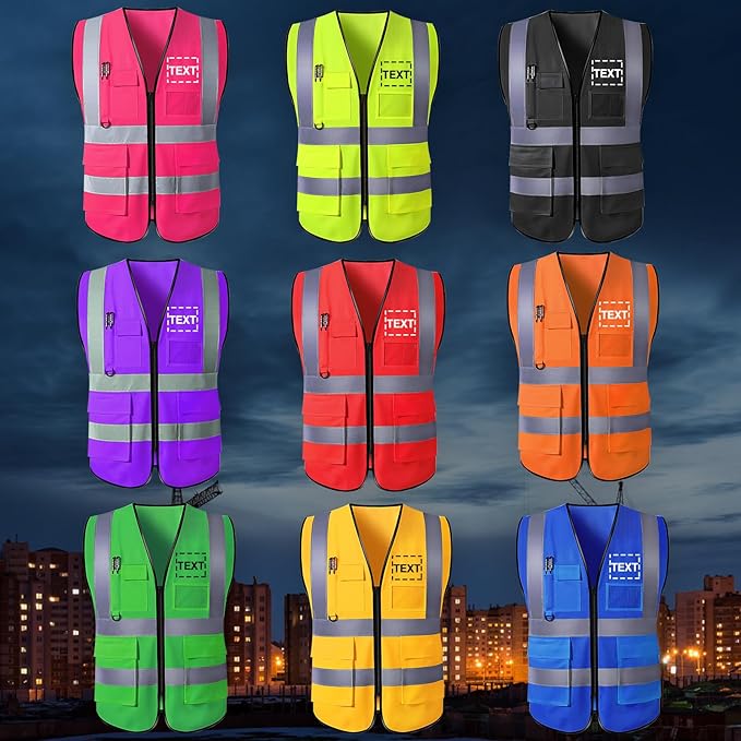 Custom Safety Vest for Men High Visibility Protective Workwear 5 Pockets Class 2 - Image 2
