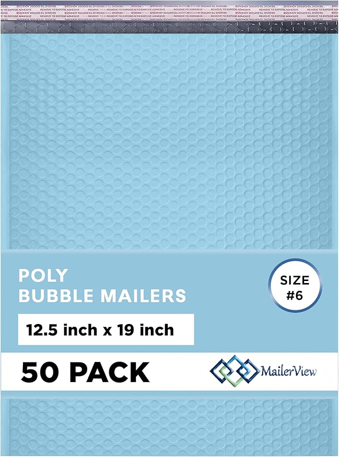 Light Blue 12.5x19.5 Inch Large Poly Bubble Mailers #6 | Padded Envelopes by MAILERVIEW