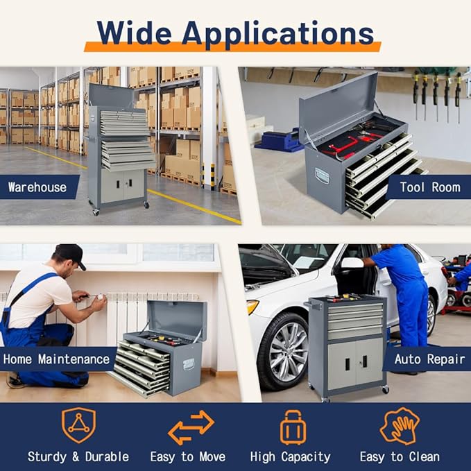 13-Drawer Double Door Rolling Tool Chest, 2 in 1 Detachable Tool Chest - Image 7