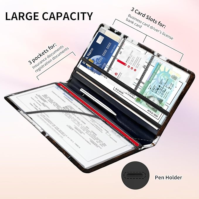 Premium Car Registration and Insurance Card Holder, Cute PU Leather Car - Image 4