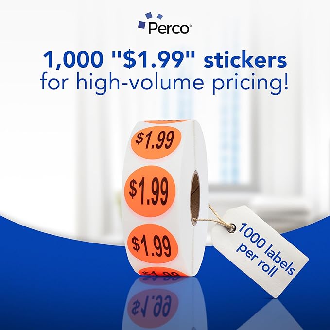 Perco Fluorescent Red 1-Inch Circle $1.99" Promotional Sale Labels—1, 000 - Image 3