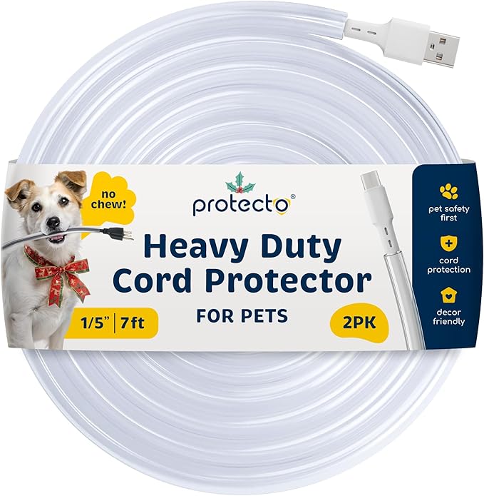 PROTECTO 2-Pack Heavy Duty Cord Protectors from Pets No Chew Solution, 7ft Easy by protecto
