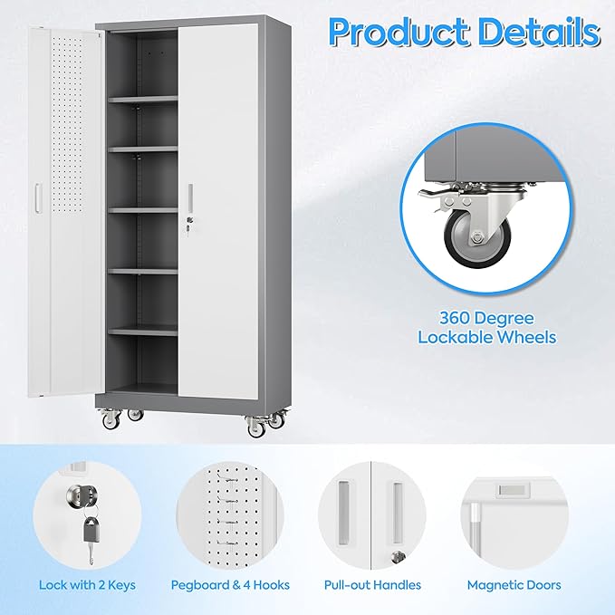 Aobabo Upgrade 71H''*32''W*16''D Metal Garage Storage Cabinet - Image 8
