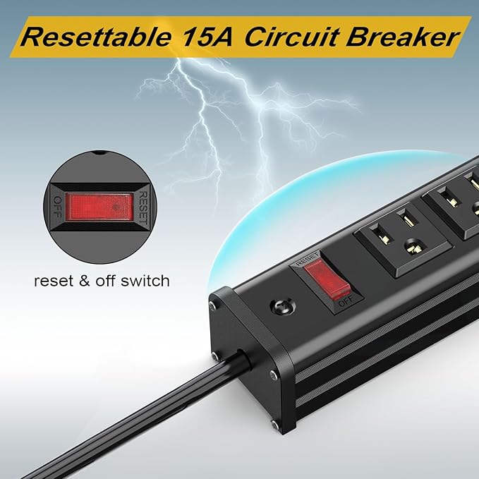 16 Outlets Long Power Strip Metal Wall Mount Power Strip 10 FT Heavy Duty - Image 6