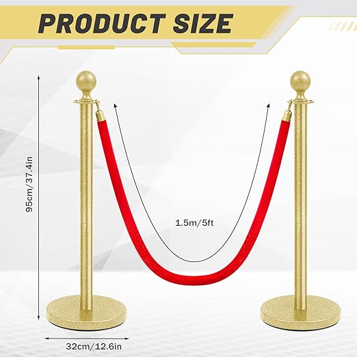 Ferraycle 4 Pcs Stainless Steel Stanchions Post Queue 38 Inch, 5 ft Velvet - Image 2