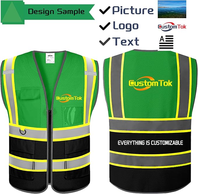 Custom Safety Vest with Logo Pockets High Visibility Reflective Vests - Image 4