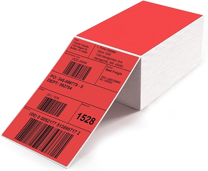 Red Direct Thermal Labels 4 × 6 Inch Vinyl Self-Adhesive Fanfold Shipping by YIKIADA