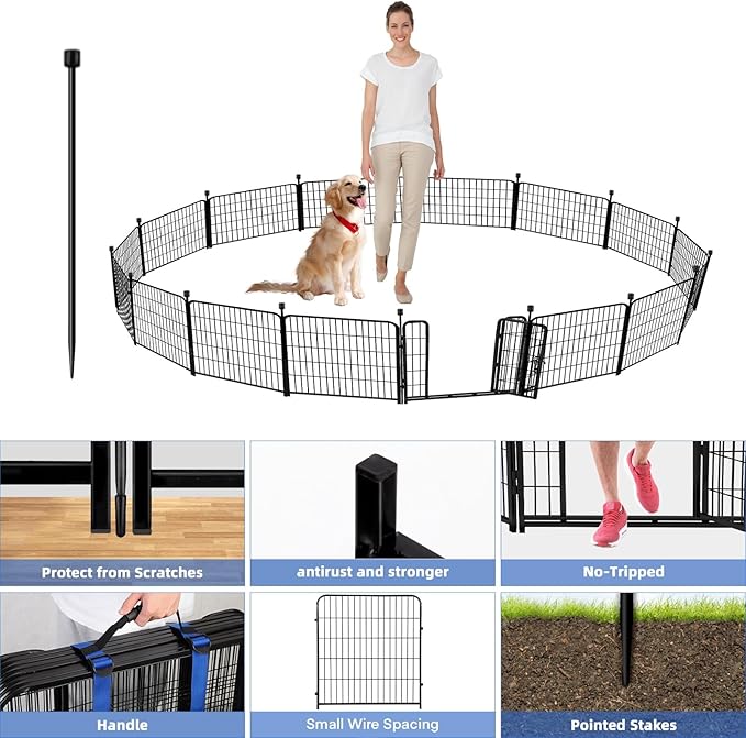 ADAVIN 32 in Garden Fences and Borders, 1 Gate+11 Panels Dog Fence Outdoor - Image 2