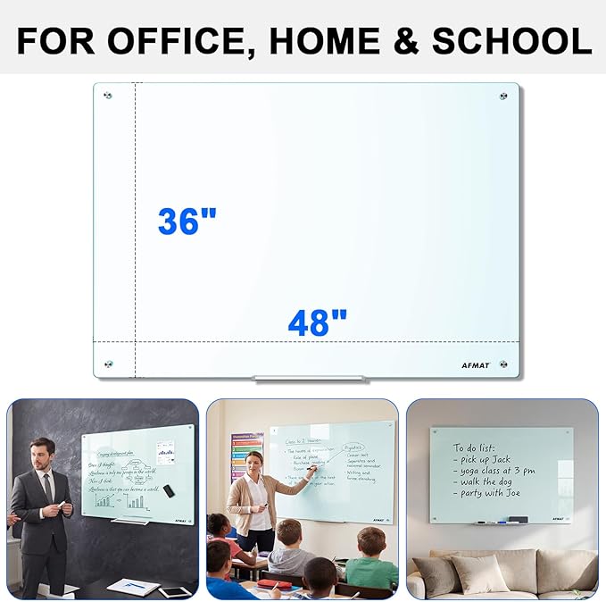 AFMAT Magnetic Glass Whiteboard, 4mm Tempered Glass w/Strong Magnetic Surface - Image 7