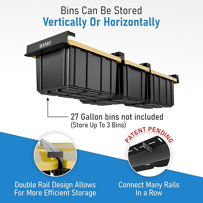 HANDT Overhead Garage Storage Rack, Connectable Heavy Duty Metal Ceiling Rails - Image 2