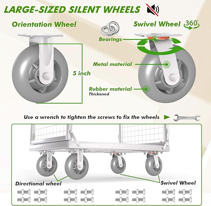 Platform Truck Cart with Cage 2-Door Design 7 in 1 Mutipurpose Handcart with 5" - Image 4