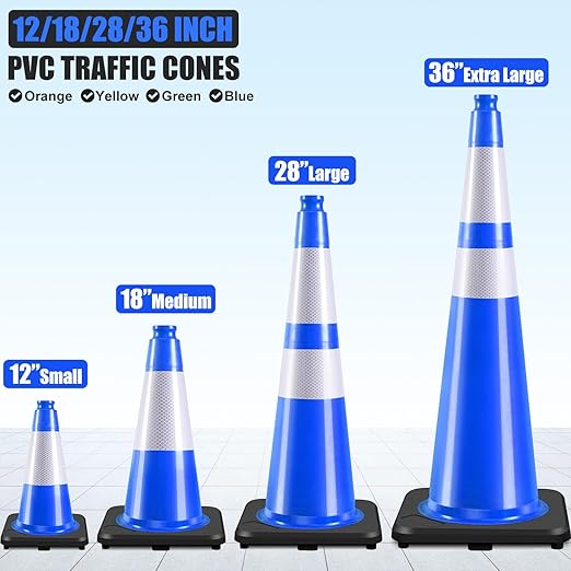 6 Pack 18" Inch Blue PVC Traffic Cones - Image 4